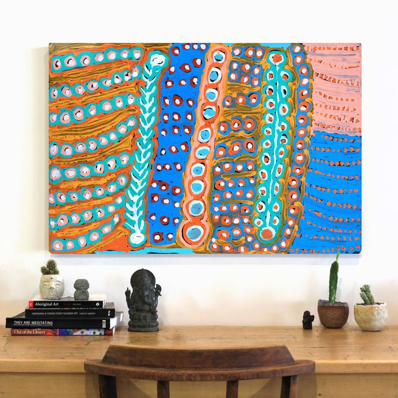 Aboriginal Artwork by Murdie Nampijinpa Morris, Malikijarra Jukurrpa, 91x61cm