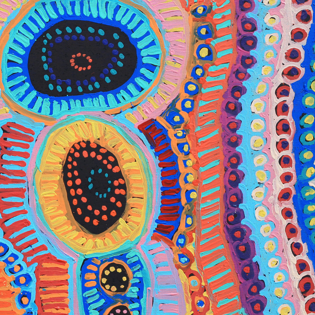 Aboriginal Artwork by Murdie Nampijinpa Morris, Malikijarra Jukurrpa, 91x91cm - ART ARK®