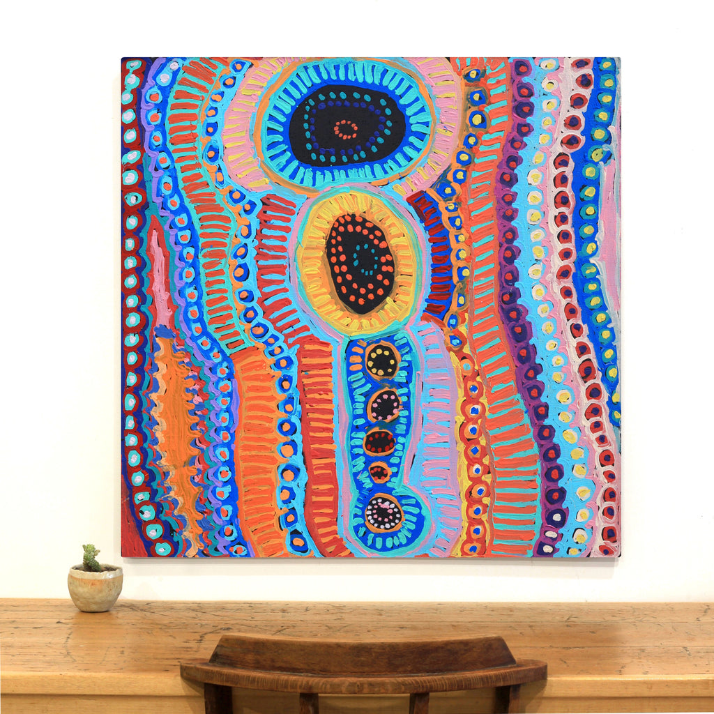Aboriginal Artwork by Murdie Nampijinpa Morris, Malikijarra Jukurrpa, 91x91cm - ART ARK®