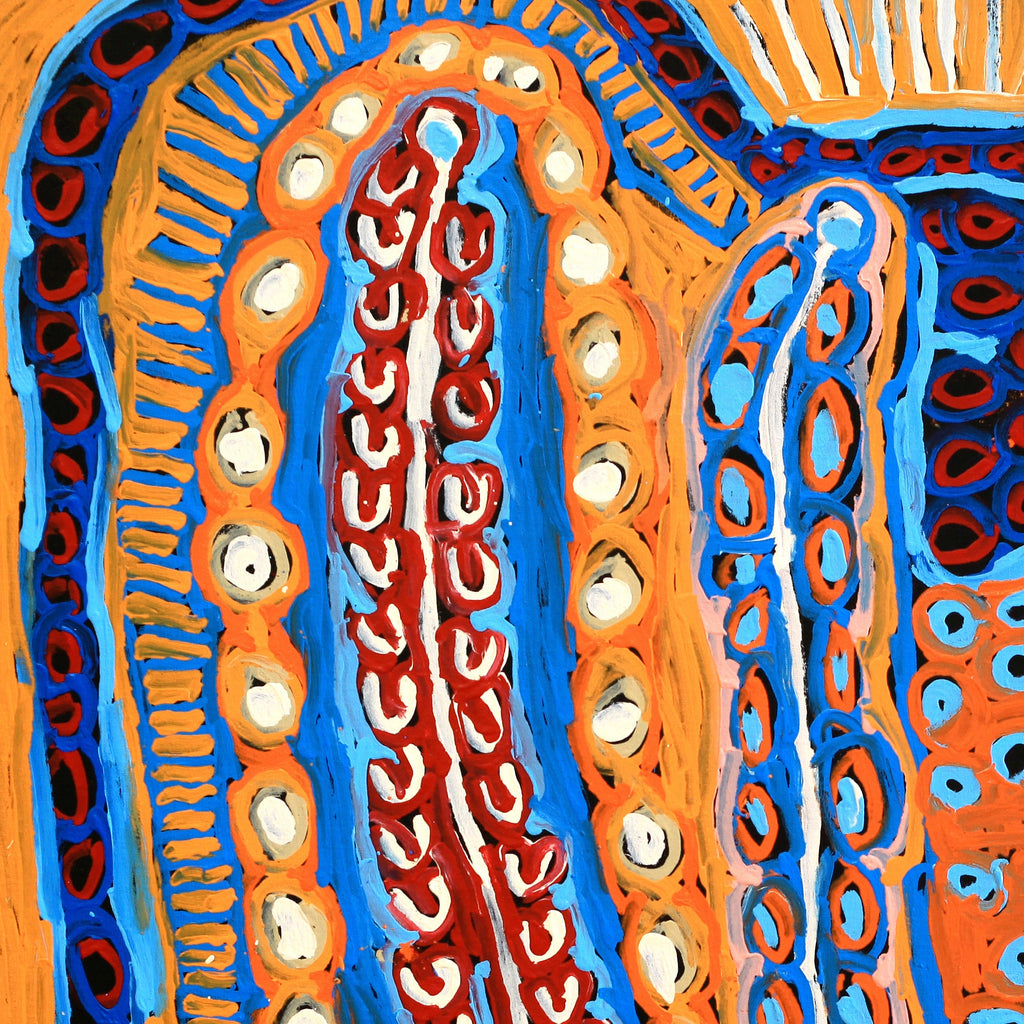 Aboriginal Artwork by Murdie Nampijinpa Morris, Malikijarra Jukurrpa, 91x91cm