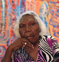 Aboriginal Artwork by Murdie Nampijinpa Morris, Malikijarra Jukurrpa, 107x107cm