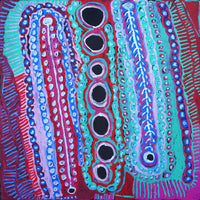 Aboriginal Artwork by Murdie Nampijinpa Morris, Malikijarra Jukurrpa, 107x107cm