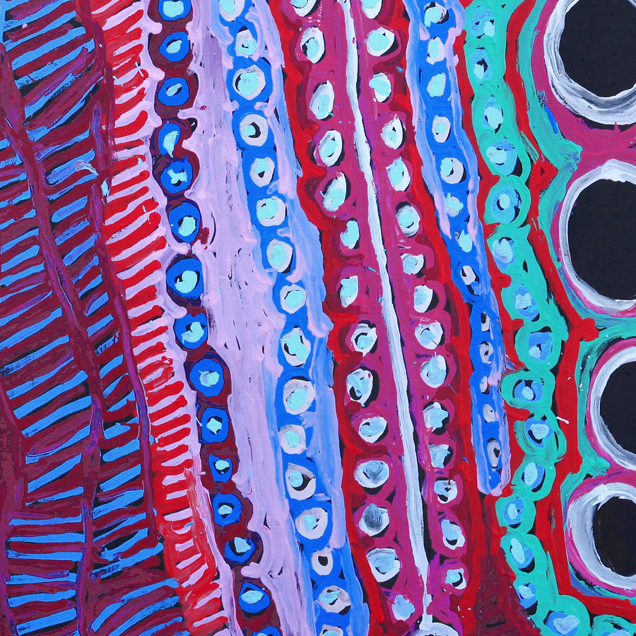 Aboriginal Artwork by Murdie Nampijinpa Morris, Malikijarra Jukurrpa, 107x107cm