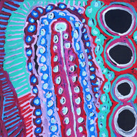 Aboriginal Artwork by Murdie Nampijinpa Morris, Malikijarra Jukurrpa, 107x107cm