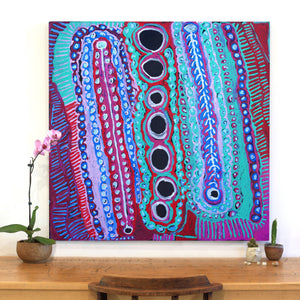 Aboriginal Artwork by Murdie Nampijinpa Morris, Malikijarra Jukurrpa, 107x107cm - ART ARK®