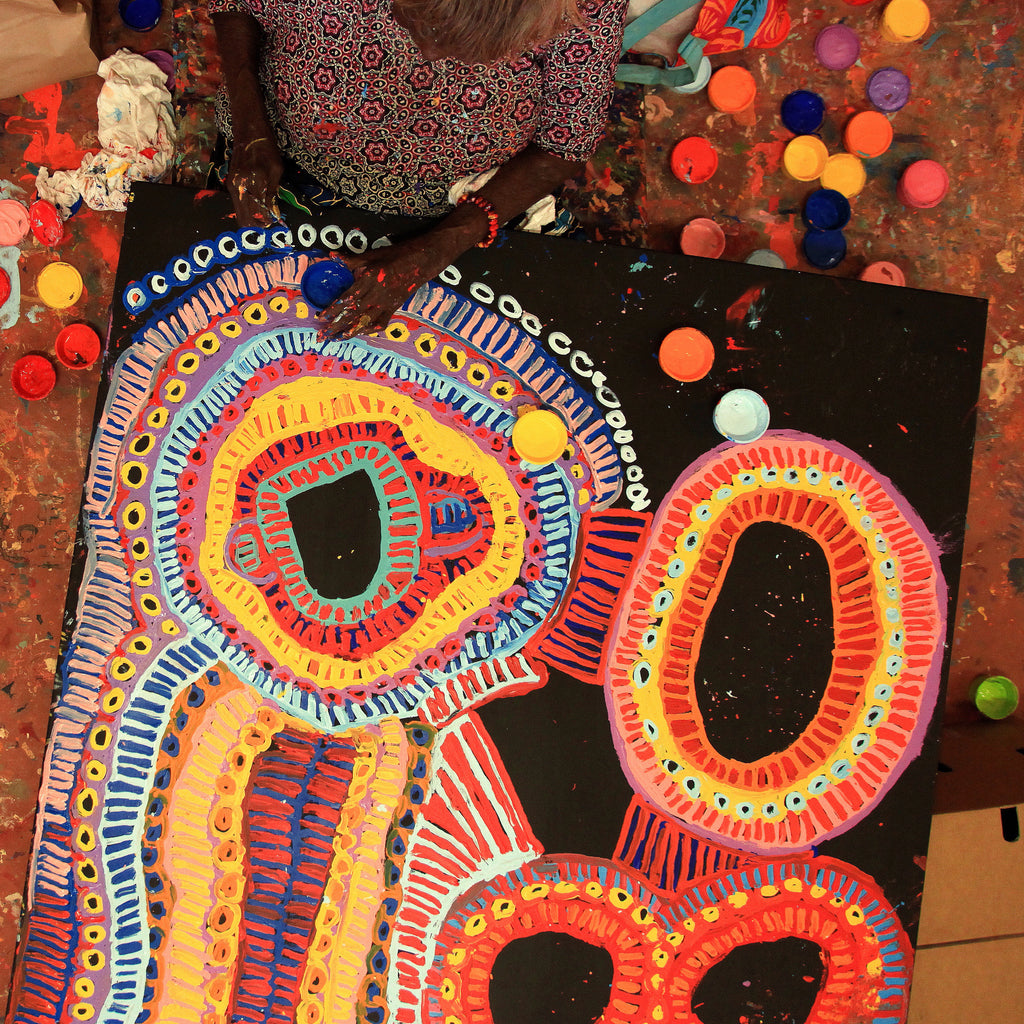 Aboriginal Artwork by Murdie Nampijinpa Morris, Malikijarra Jukurrpa, 182x122cm