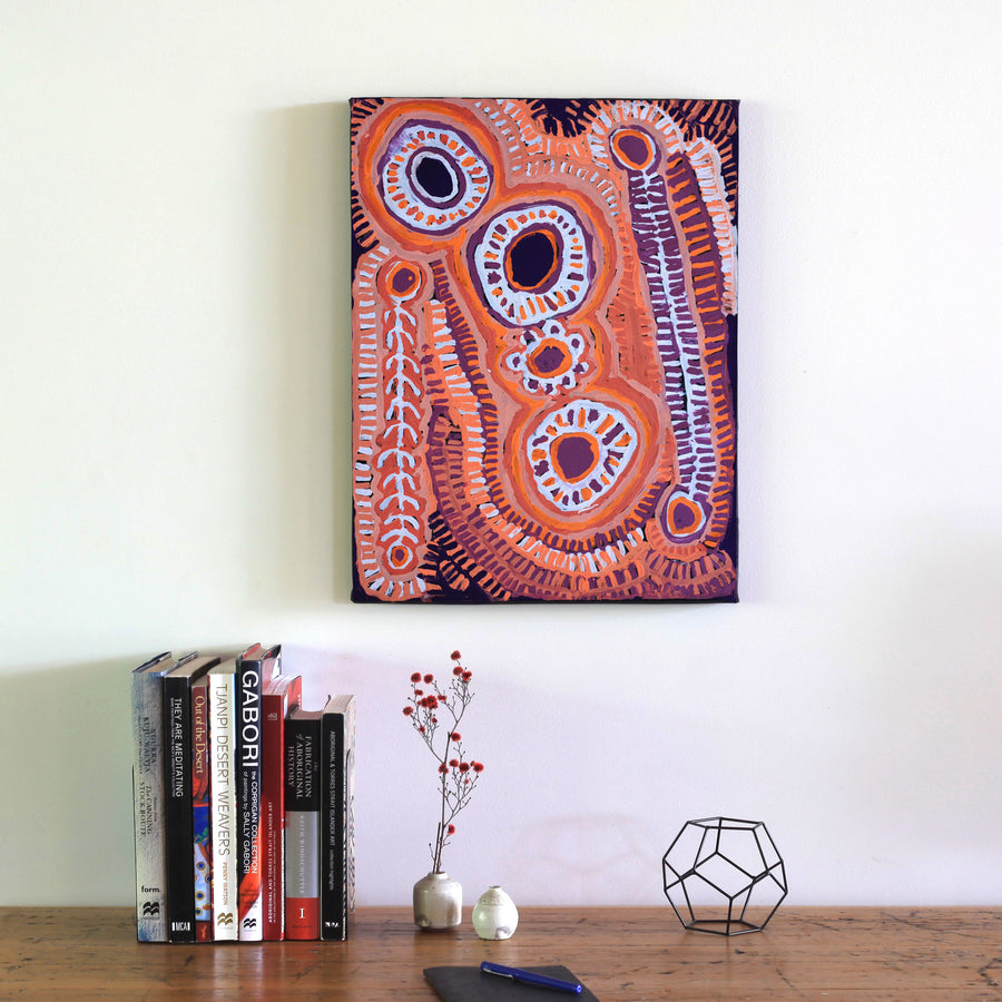 Aboriginal Artwork by Murdie Nampijinpa Morris, Malikijarra Jukurrpa, 61x46cm