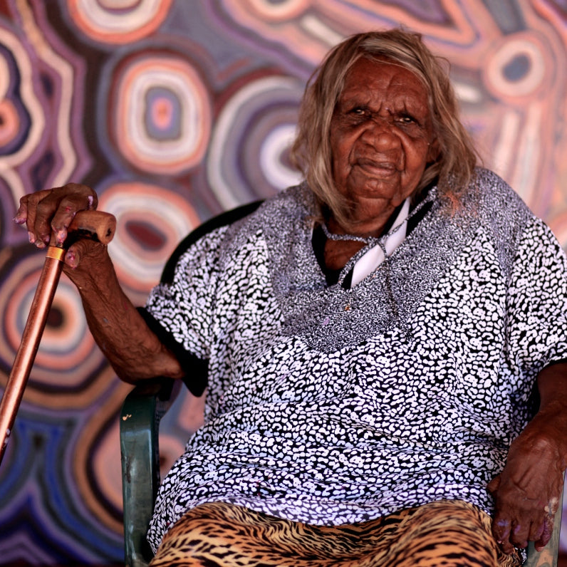 Aboriginal Artwork by Nancy Napanangka Gibson, Mina Mina Jukurrpa - Janyinki, 30x30cm - ART ARK®