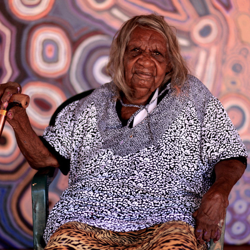 Aboriginal Artwork by Nancy Napanangka Gibson, Mina Mina Jukurrpa, 91x91cm