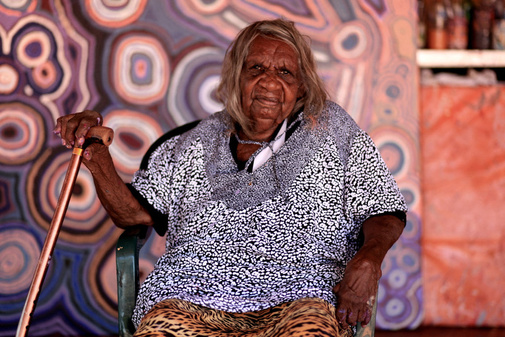 Aboriginal Artwork by Nancy Napanangka Gibson, Mina Mina Jukurrpa, 30x30cm