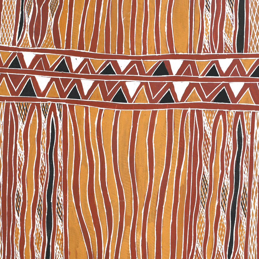 Aboriginal Artwork by Ŋoŋu Ganambarr, Limin, 95x41cm Bark