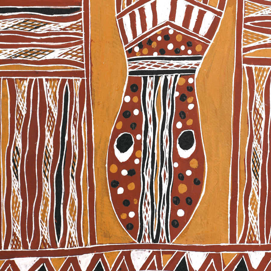 Aboriginal Artwork by Ŋoŋu Ganambarr, Limin, 95x41cm Bark