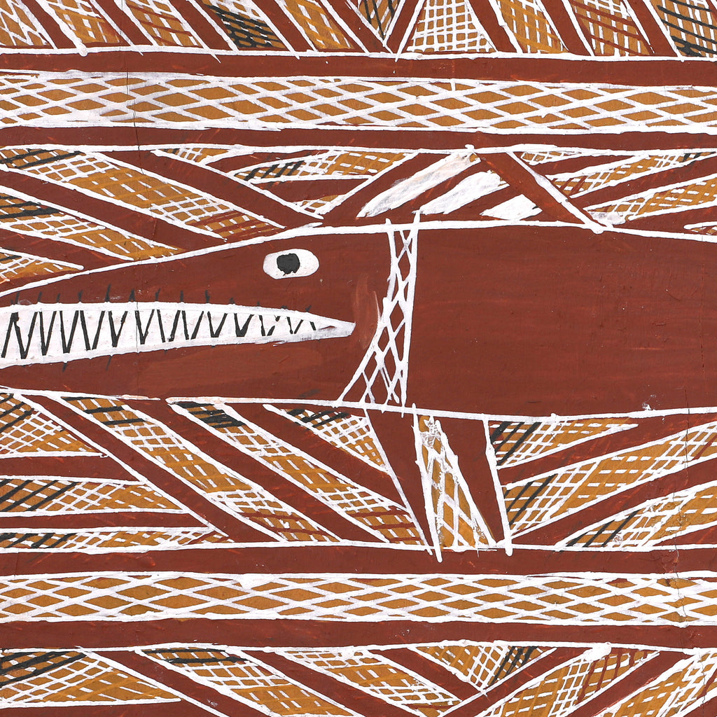 Aboriginal Artwork by Ŋoŋu Ganambarr, Warrukay, 70x36cm Bark