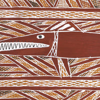 Aboriginal Artwork by Ŋoŋu Ganambarr, Warrukay, 70x36cm Bark