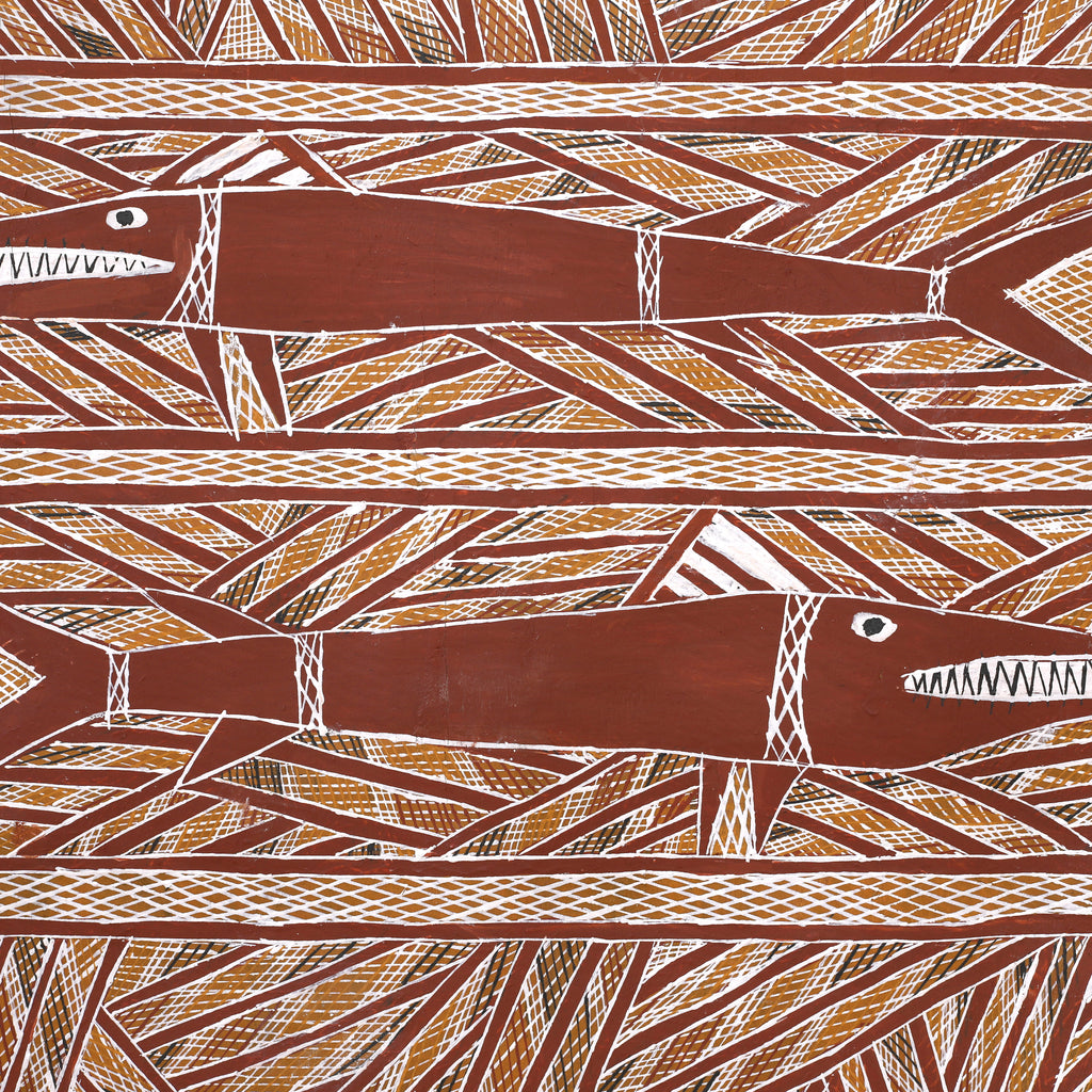 Aboriginal Artwork by Ŋoŋu Ganambarr, Warrukay, 70x36cm Bark