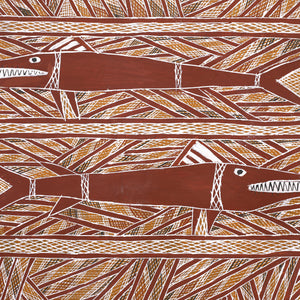 Aboriginal Art by Ŋoŋu Ganambarr, Warrukay, 70x36cm Bark - ART ARK®