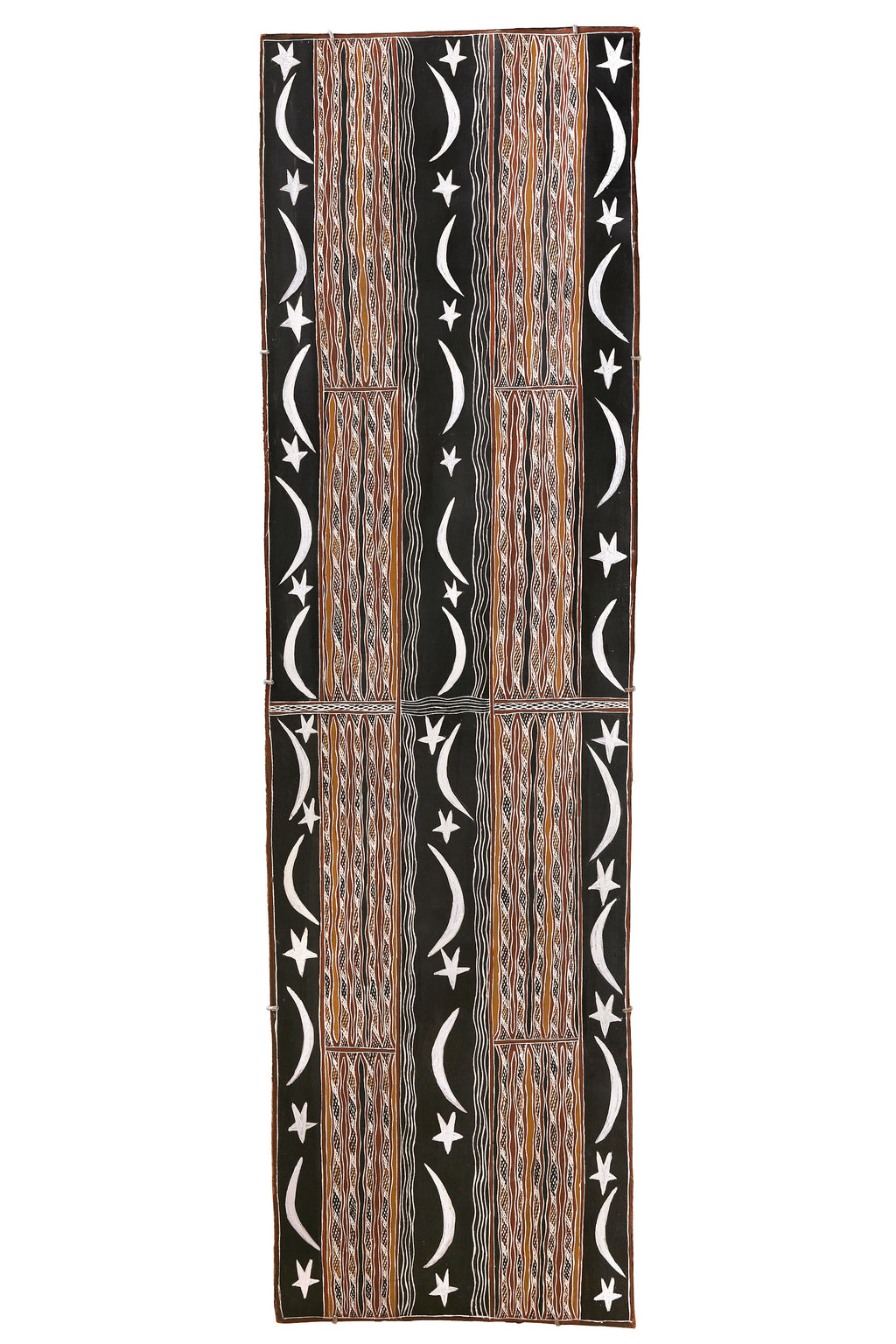 Aboriginal Artwork by Ŋoŋu Ganambarr, Wirrmu ga Djurrpun, 158x45cm Bark