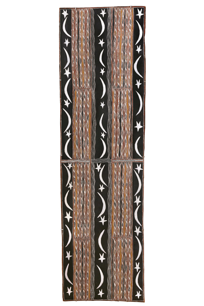 Aboriginal Artwork by Ŋoŋu Ganambarr, Wirrmu ga Djurrpun, 158x45cm Bark