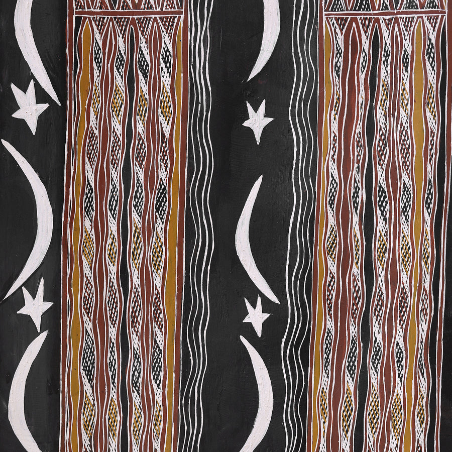 Aboriginal Artwork by Ŋoŋu Ganambarr, Wirrmu ga Djurrpun, 158x45cm Bark