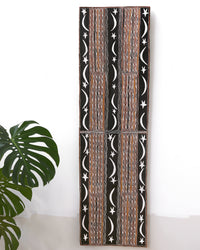 Aboriginal Artwork by Ŋoŋu Ganambarr, Wirrmu ga Djurrpun, 158x45cm Bark