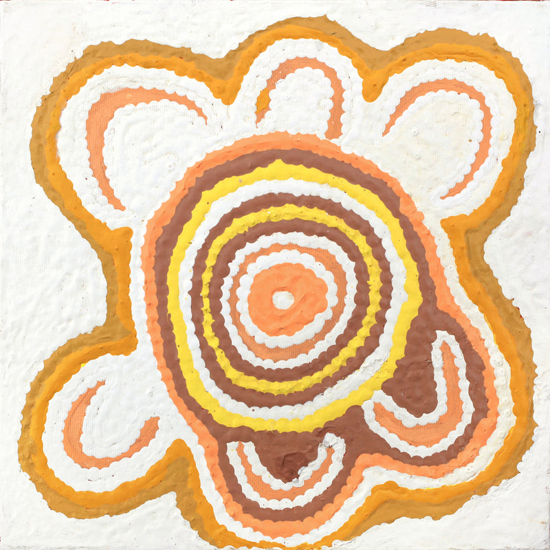 Aboriginal Artwork by Nancy Napanangka Gibson, Mina Mina Jukurrpa - Janyinki, 30x30cm