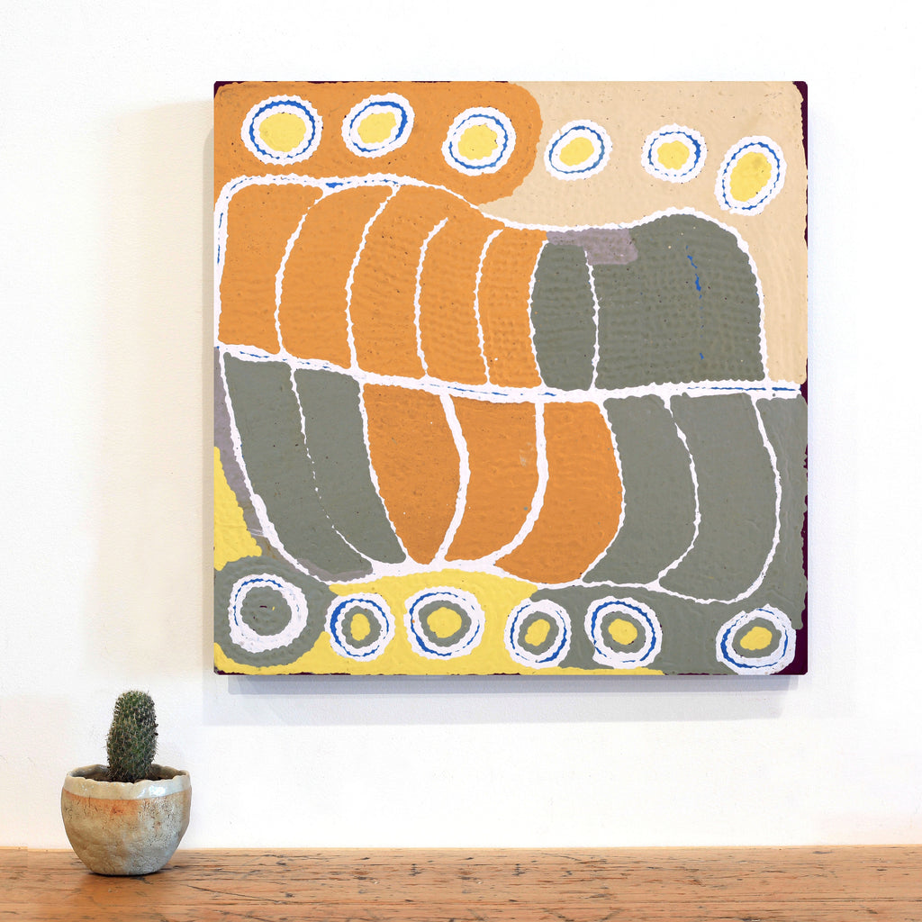Aboriginal Artwork by Nancy Napanangka Gibson, Mina Mina Jukurrpa, 46x46cm