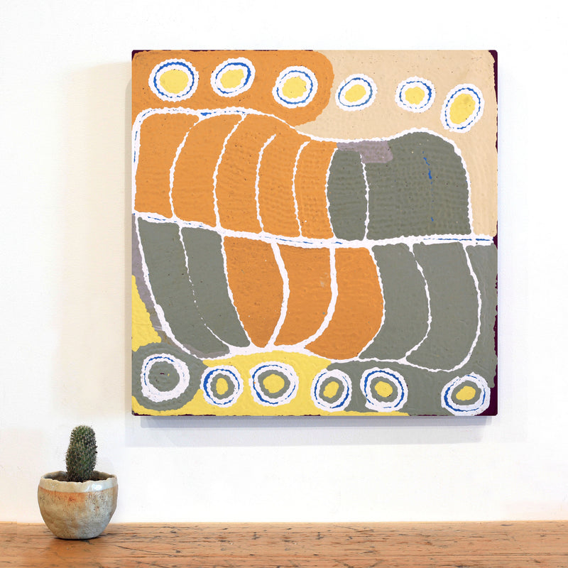 Aboriginal Artwork by Nancy Napanangka Gibson, Mina Mina Jukurrpa, 46x46cm