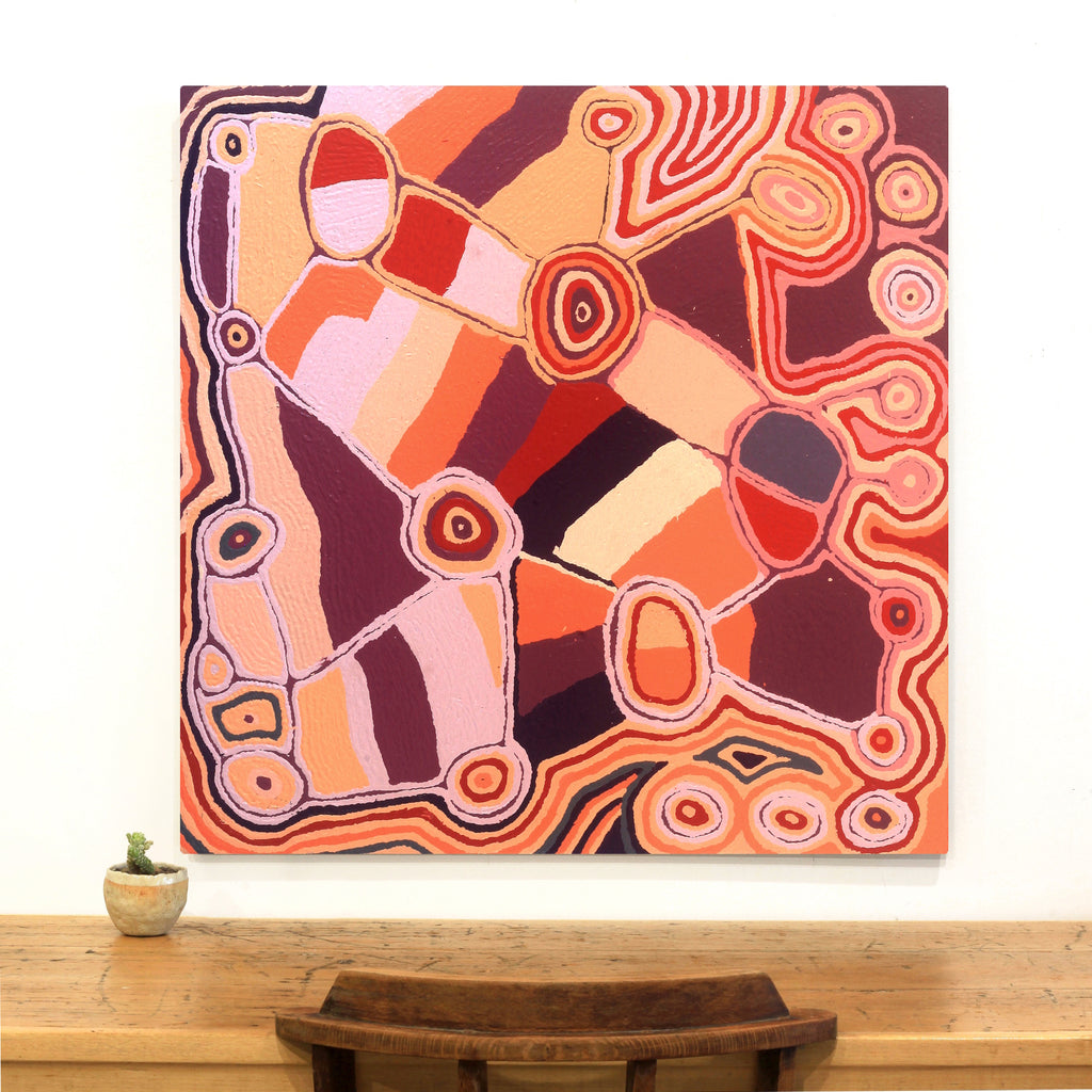 Aboriginal Artwork by Nancy Napanangka Gibson, Mina Mina Jukurrpa, 91x91cm
