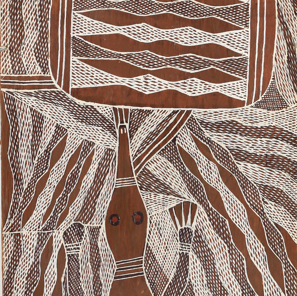 Aboriginal Artwork by Napunda Marawili, Yathikpa, 85x35cm Bark