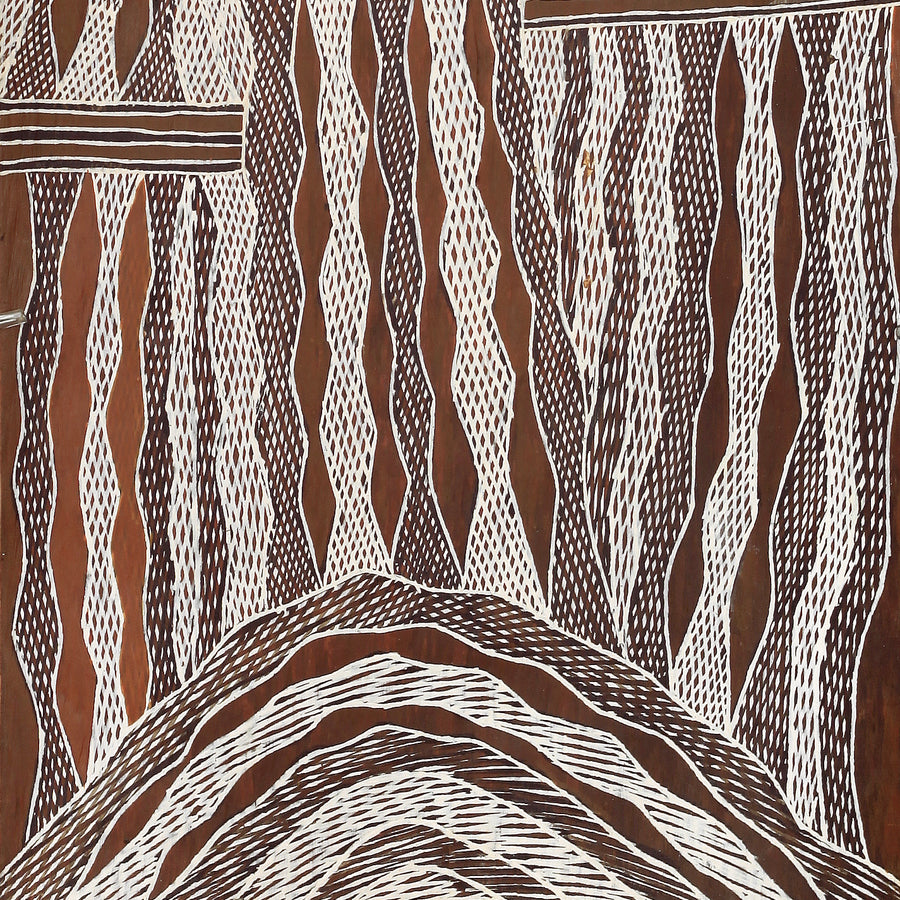Aboriginal Artwork by Napunda Marawili, Yathikpa, 85x35cm Bark