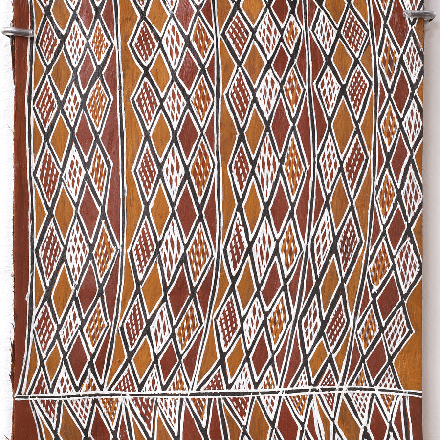 Aboriginal Artwork by Napurrawuy #2 Wunuŋmurra Djapana, Buyku, 129x28cm Bark