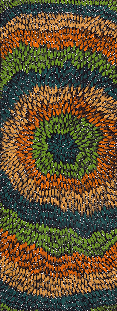 Aboriginal Artwork by Nardia Napurrurla Stafford, Ngurlu Jukurrpa (Native Seed Dreaming), 122x46cm