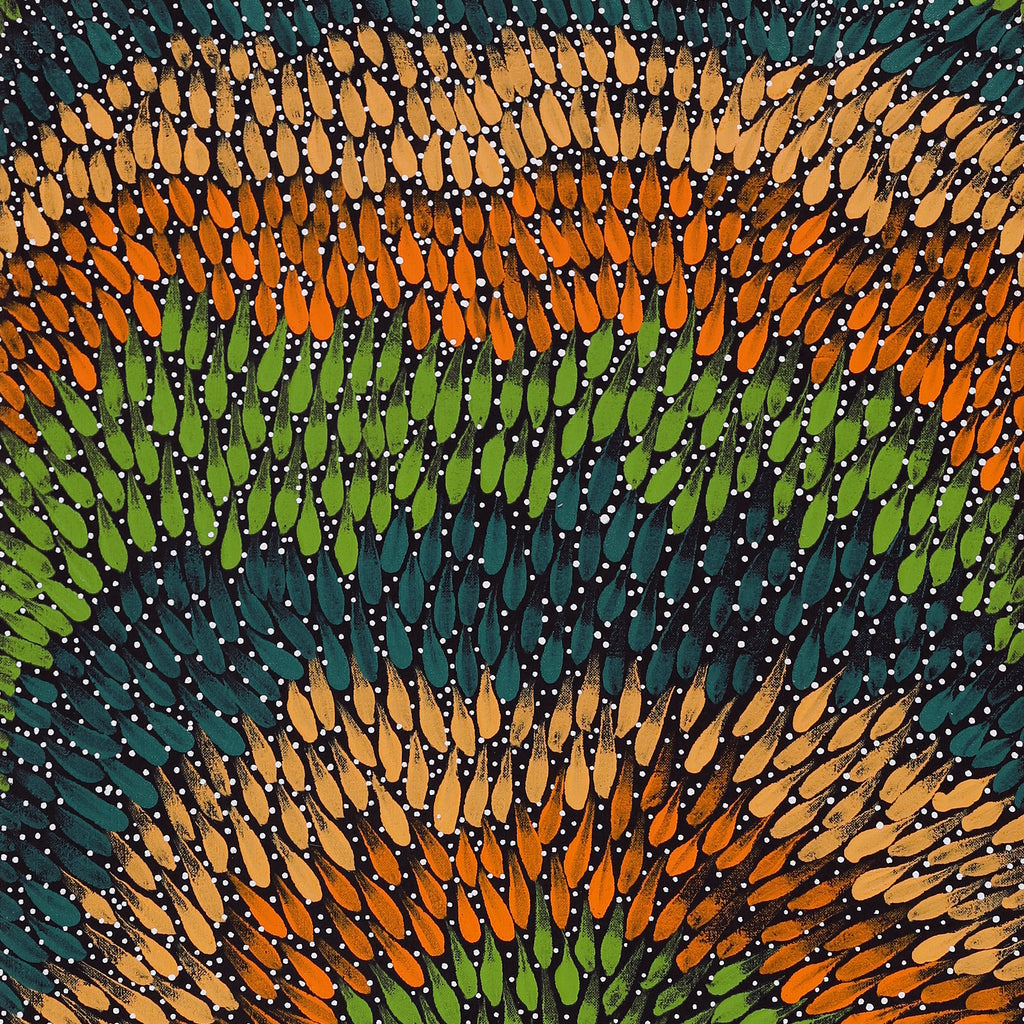 Aboriginal Artwork by Nardia Napurrurla Stafford, Ngurlu Jukurrpa (Native Seed Dreaming), 122x46cm