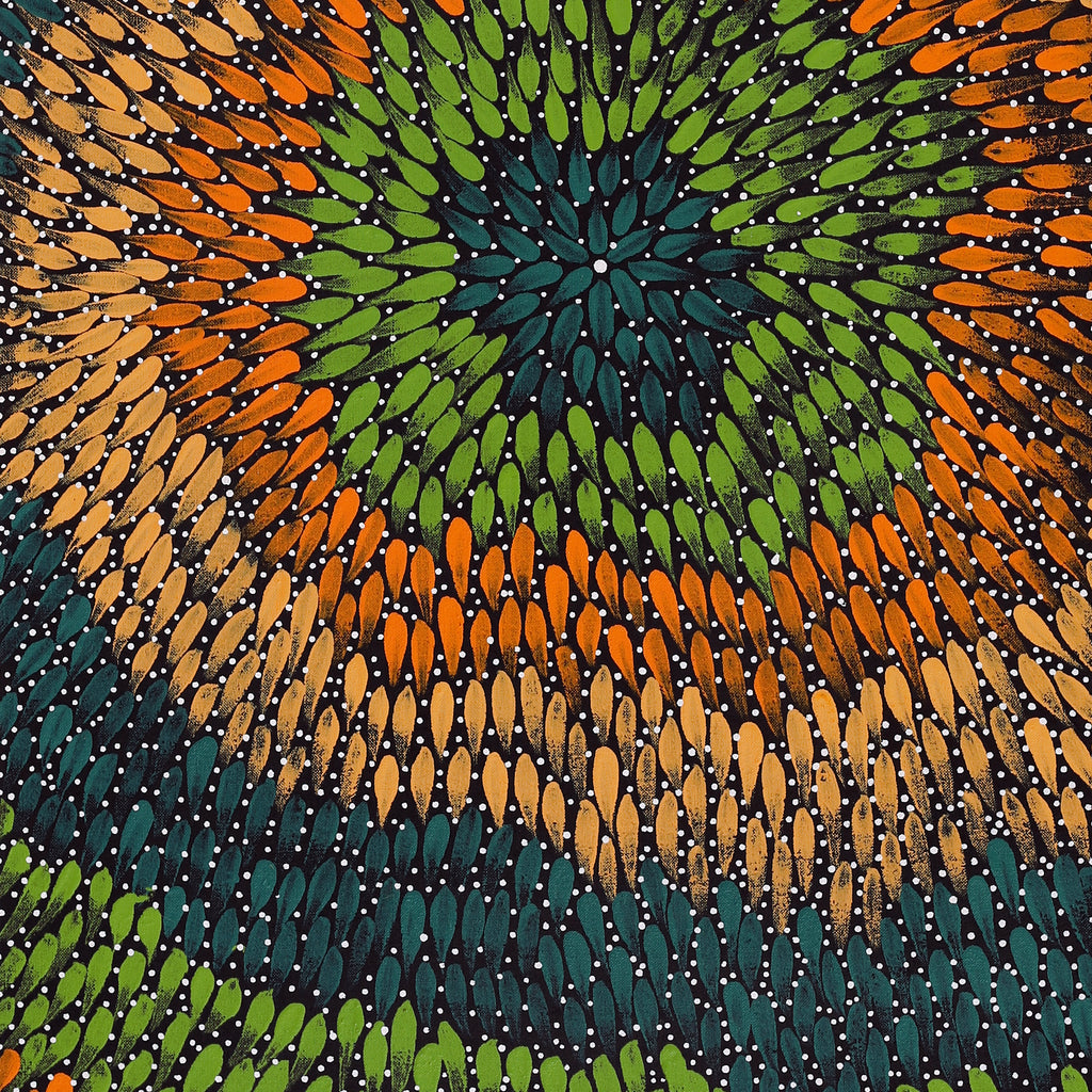 Aboriginal Artwork by Nardia Napurrurla Stafford, Ngurlu Jukurrpa (Native Seed Dreaming), 122x46cm