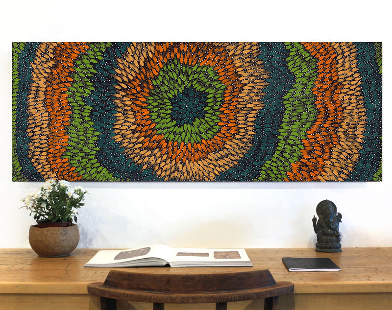Aboriginal Artwork by Nardia Napurrurla Stafford, Ngurlu Jukurrpa (Native Seed Dreaming), 122x46cm