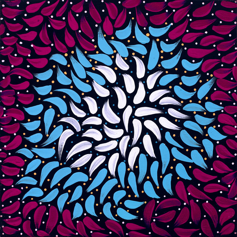 Aboriginal Artwork by Nardia Napurrurla Stafford, Ngurlu Jukurrpa (Native Seed Dreaming), 30x30cm