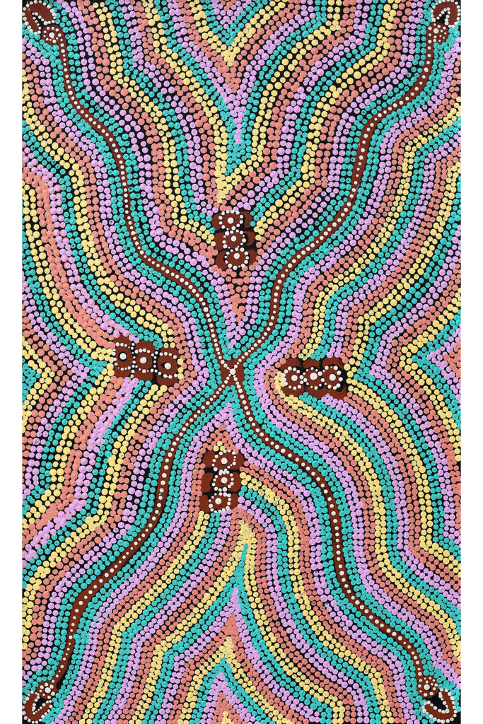 Aboriginal Artwork by Narelle Nangala Brown, Watiya-warnu Jukurrpa (Seed Dreaming), 76x46cm