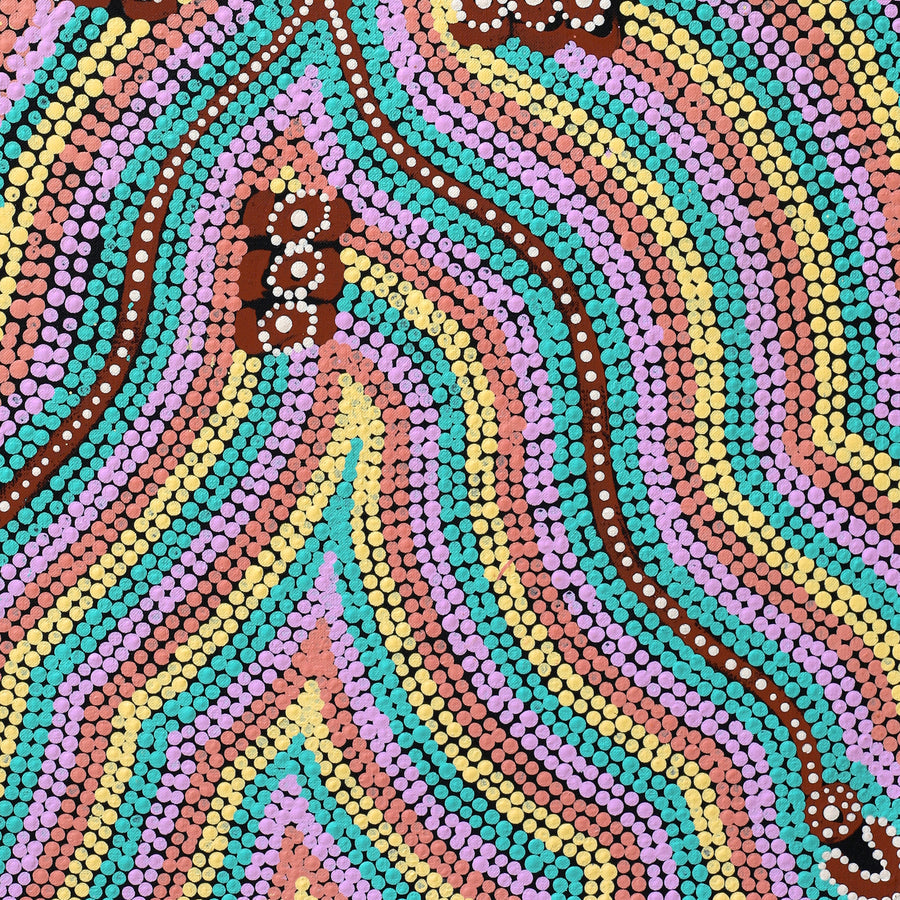 Aboriginal Artwork by Narelle Nangala Brown, Watiya-warnu Jukurrpa (Seed Dreaming), 76x46cm