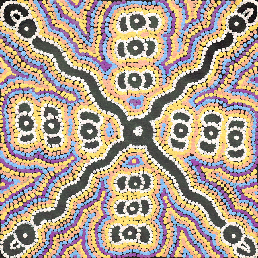 Aboriginal Artwork by Narelle Nangala Brown, Yankirri Jukurrpa (Emu Dreaming) - Ngarlikurlangu, 30x30cm