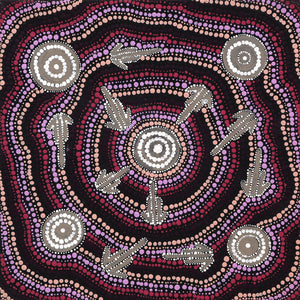 Aboriginal Art by Narelle Nakamarra Nelson, Marlu Jukurrpa (Red Kangaroo Dreaming) Yarnardilyi & Jurnti, 30x30cm - ART ARK®