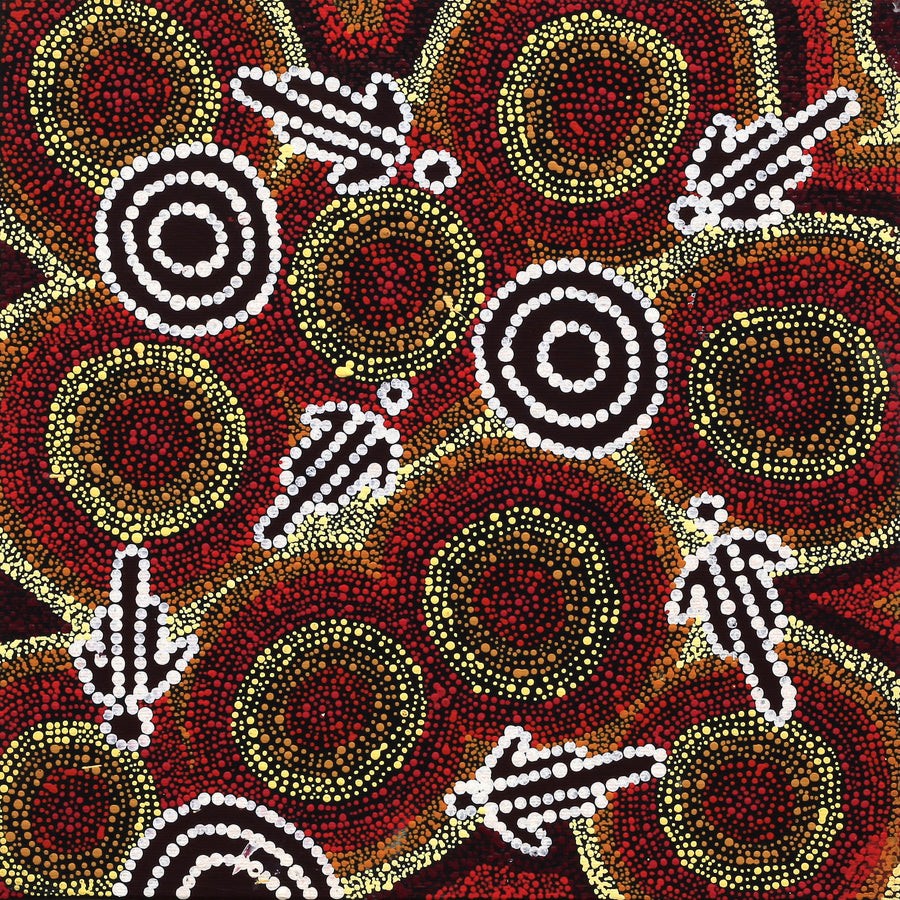 Aboriginal Artwork by Narelle Nakamarra Nelson, Marlu Jukurrpa (Red Kangaroo Dreaming) Yarnardilyi & Jurnti, 30x30cm