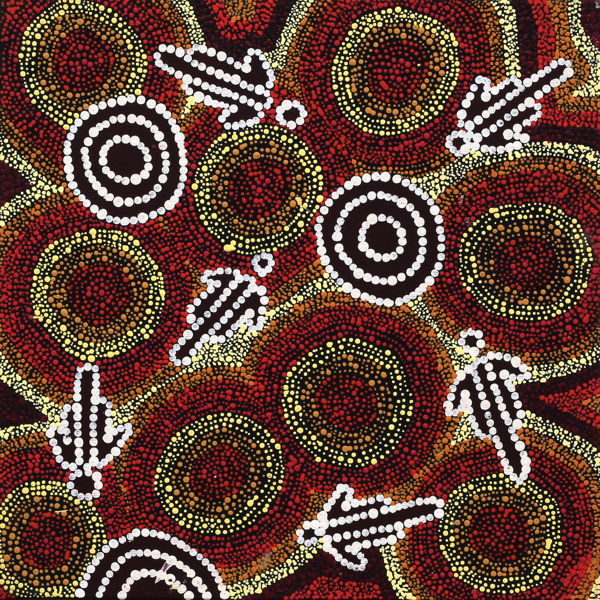 Aboriginal Art by Narelle Nakamarra Nelson, Marlu Jukurrpa (Red Kangaroo Dreaming) Yarnardilyi & Jurnti, 30x30cm - ART ARK®