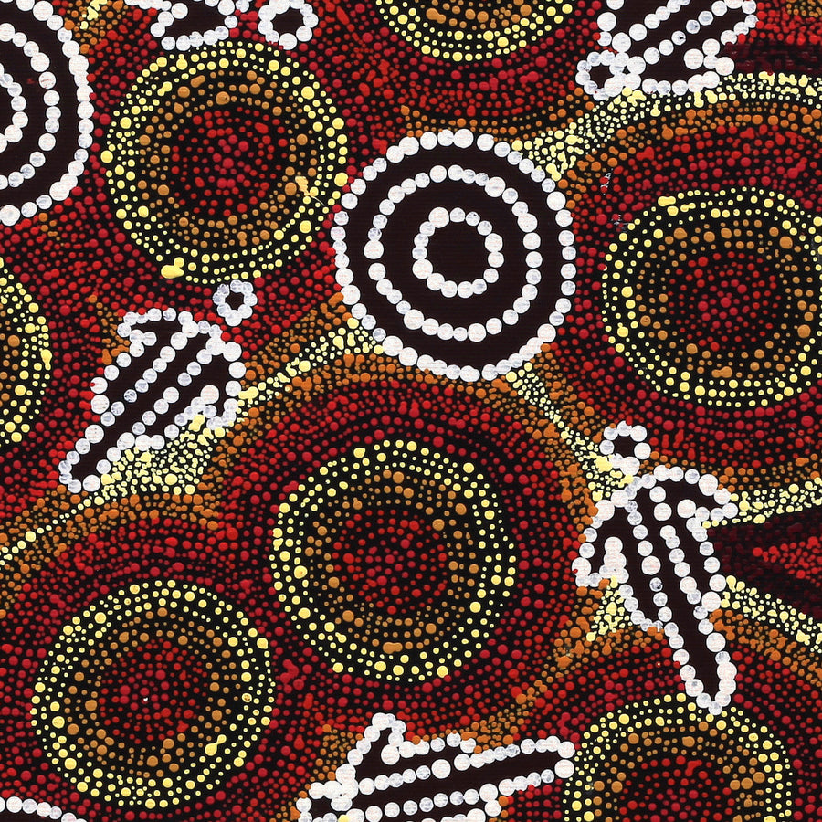 Aboriginal Artwork by Narelle Nakamarra Nelson, Marlu Jukurrpa (Red Kangaroo Dreaming) Yarnardilyi & Jurnti, 30x30cm
