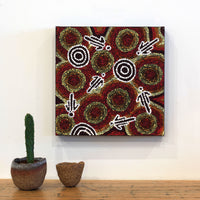 Aboriginal Artwork by Narelle Nakamarra Nelson, Marlu Jukurrpa (Red Kangaroo Dreaming) Yarnardilyi & Jurnti, 30x30cm