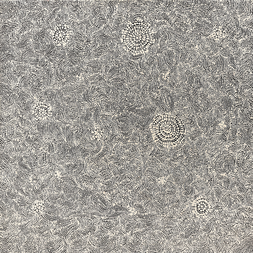 Aboriginal Artwork by Nathania Nangala Granites, Warlukurlangu Jukurrpa (Fire country Dreaming), 61x61cm