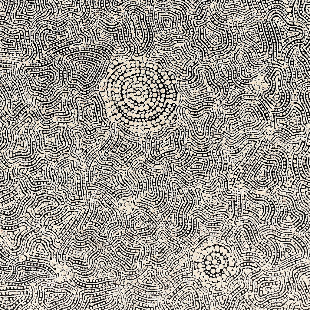Aboriginal Artwork by Nathania Nangala Granites, Warlukurlangu Jukurrpa (Fire country Dreaming), 61x61cm