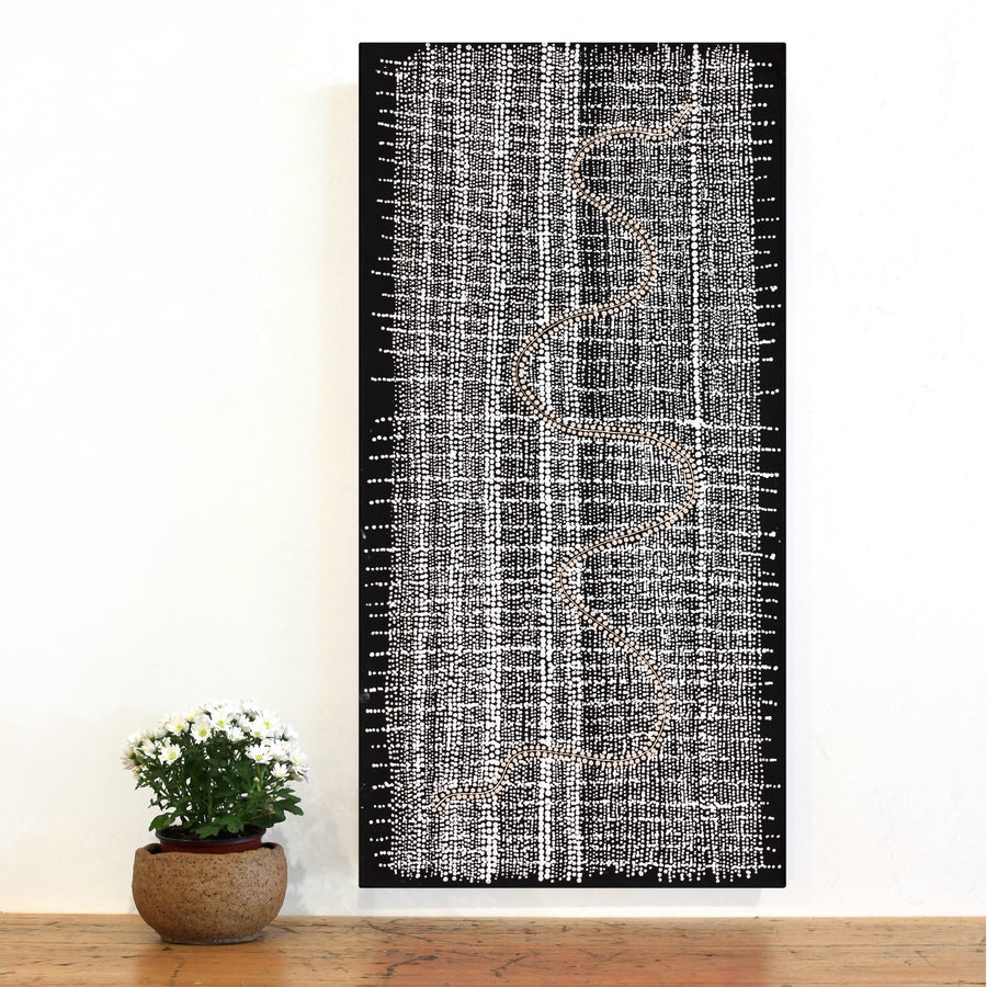 Aboriginal Artwork by Natasha Nakamarra Oldfield, Warna Jukurrpa (Snake Dreaming), 91x46cm