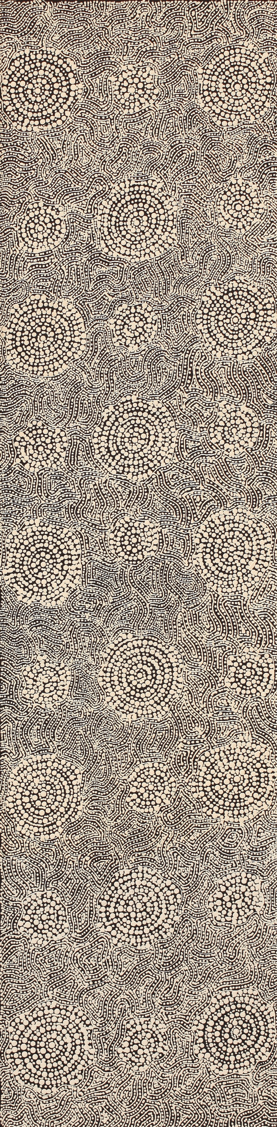 Aboriginal Artwork by Nathania Nangala Granites, Warlukurlangu Jukurrpa (Fire country Dreaming), 122x30cm