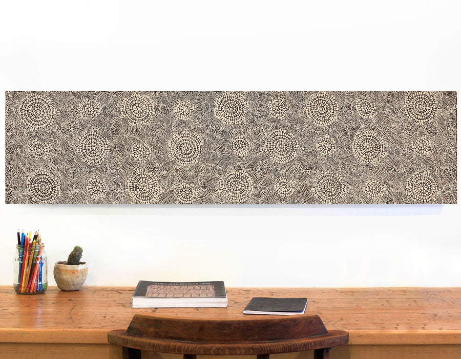 Aboriginal Artwork by Nathania Nangala Granites, Warlukurlangu Jukurrpa (Fire country Dreaming), 122x30cm