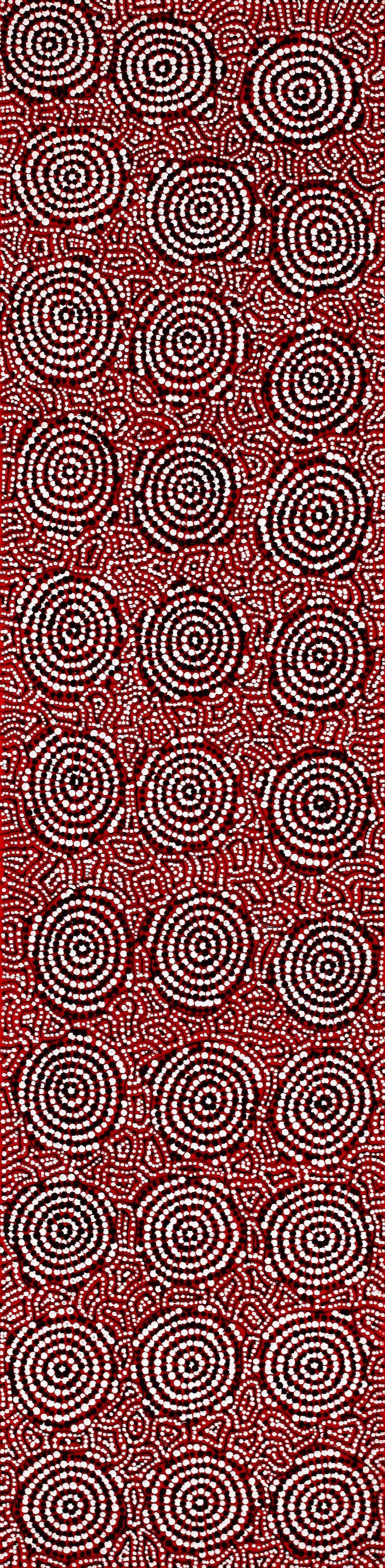 Aboriginal Artwork by Nathania Nangala Granites, Warlukurlangu Jukurrpa (Fire country Dreaming), 122x30cm